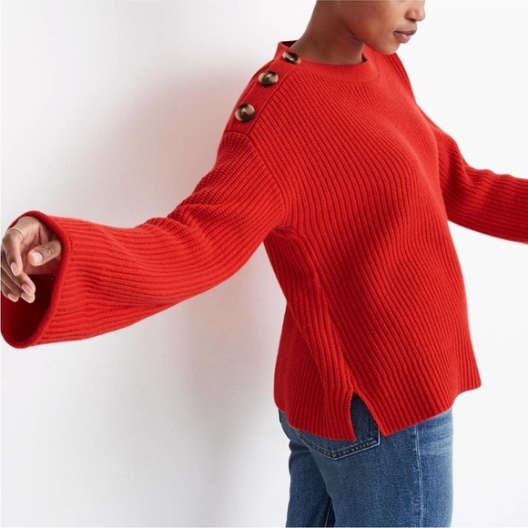 MADEWELL Calloway Boatneck Pullover Sweater in Red size Medium - Picture 2 of 9